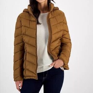 Charter Club Plus Size Packable Hooded Puffer Coat Jacket in Warm Camel, Size 4X